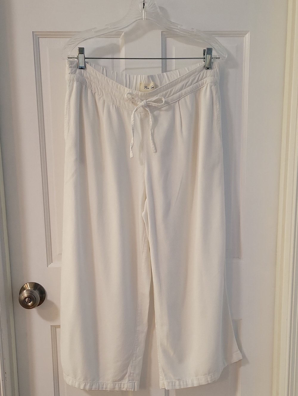 Per Se White Wide-Leg Drawstring Linen Blend Pants